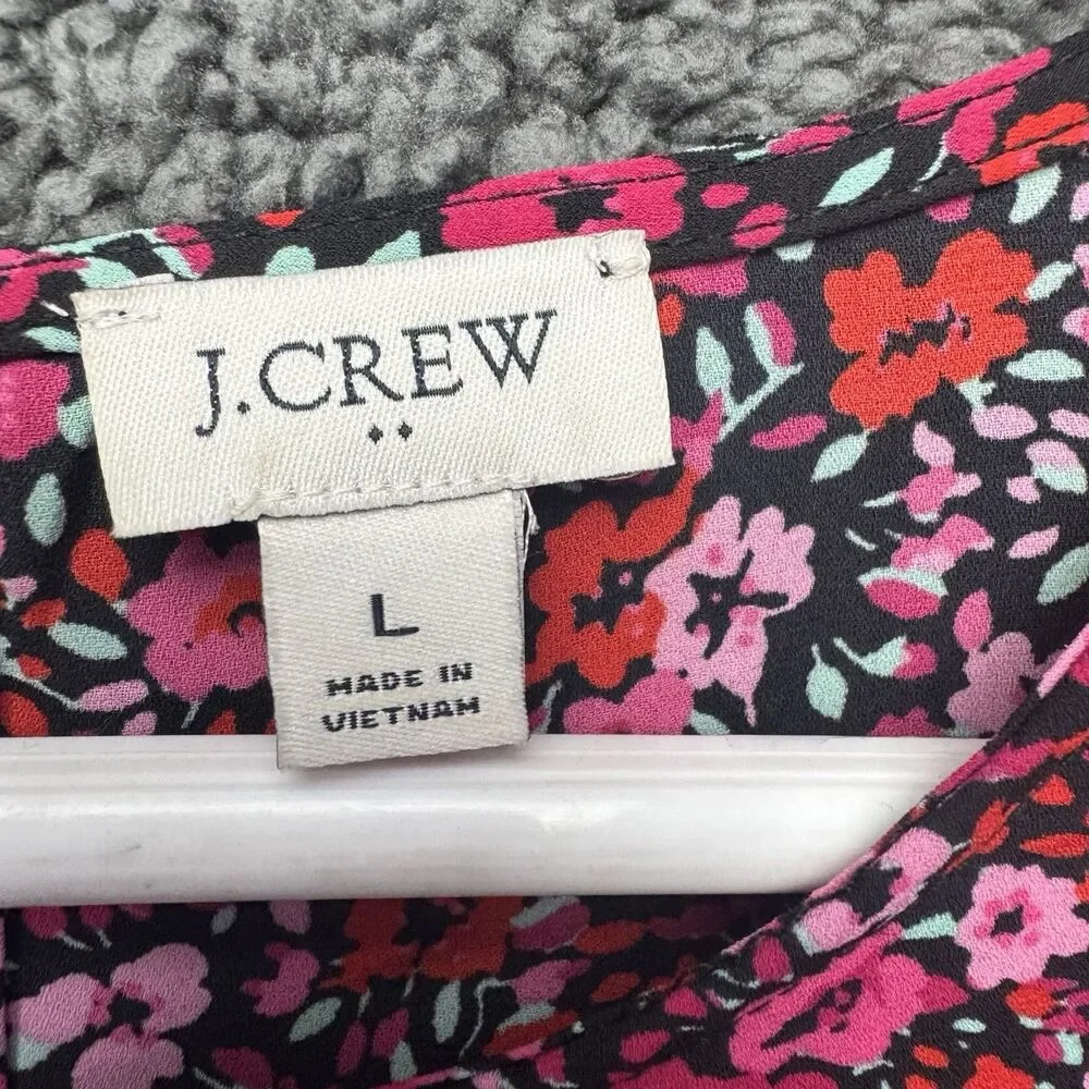 J. Crew Womens Floral Abstract Long Sleeve Popover Blouse Top Large Red Pink